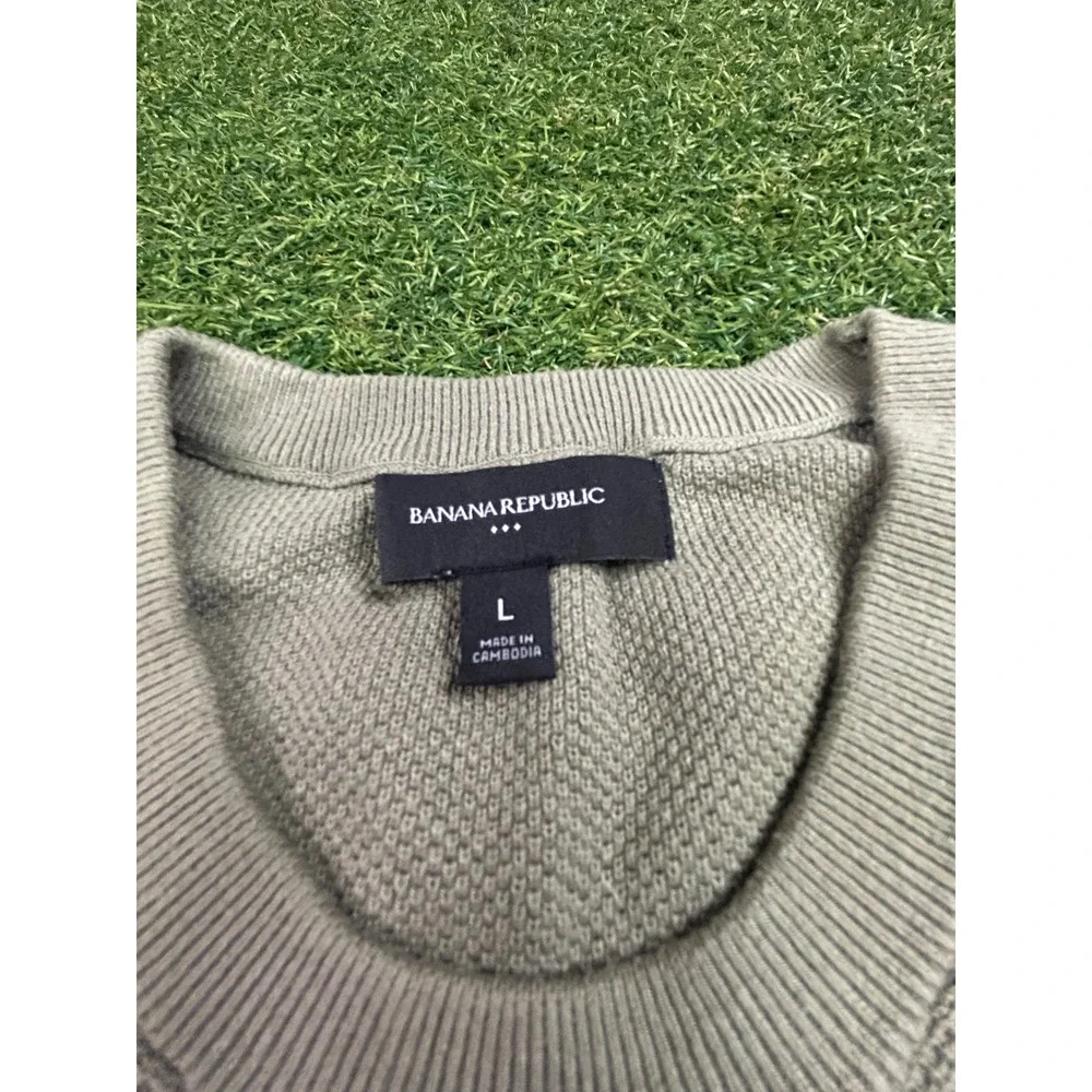 Banana Republic Mens Large Green Short Sleeve Textured Knit Crewneck Sweater